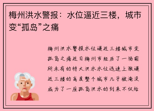 梅州洪水警报：水位逼近三楼，城市变“孤岛”之痛