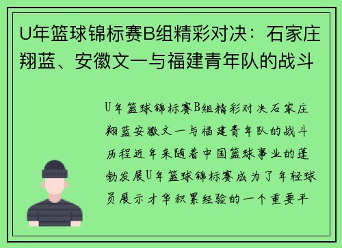 U年篮球锦标赛B组精彩对决：石家庄翔蓝、安徽文一与福建青年队的战斗历程