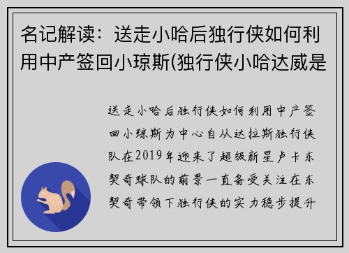 名记解读：送走小哈后独行侠如何利用中产签回小琼斯(独行侠小哈达威是谁)