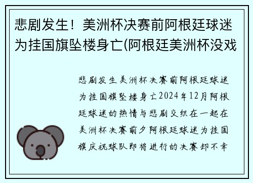 悲剧发生！美洲杯决赛前阿根廷球迷为挂国旗坠楼身亡(阿根廷美洲杯没戏)