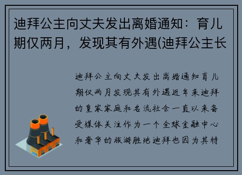 迪拜公主向丈夫发出离婚通知：育儿期仅两月，发现其有外遇(迪拜公主长大后)